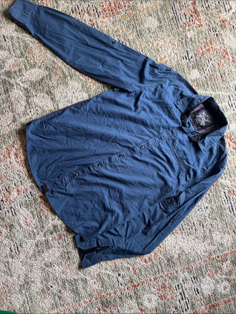 Men's Drill Clothing Co Lightweight Navy Blue Button-Front Polo Long Sleeve